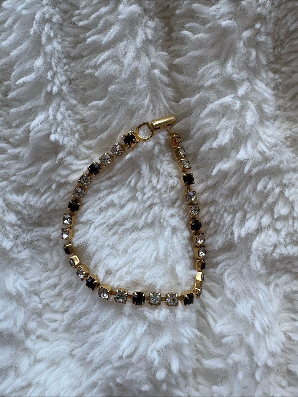 Gold-Tone Black & Clear Crystal Tennis Bracelet